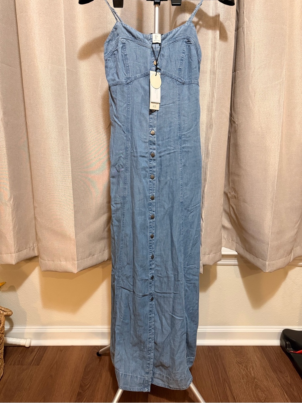 Rachel Zoe Light Blue Denim Button-Front Maxi Dress w/ pockets